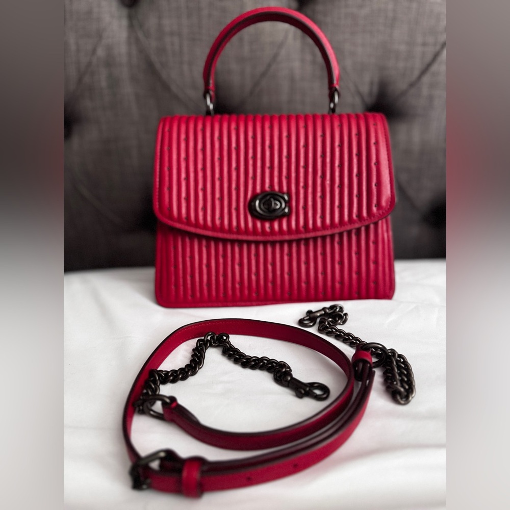 EUC Parker Top Handle With Quilting And Rivets RED